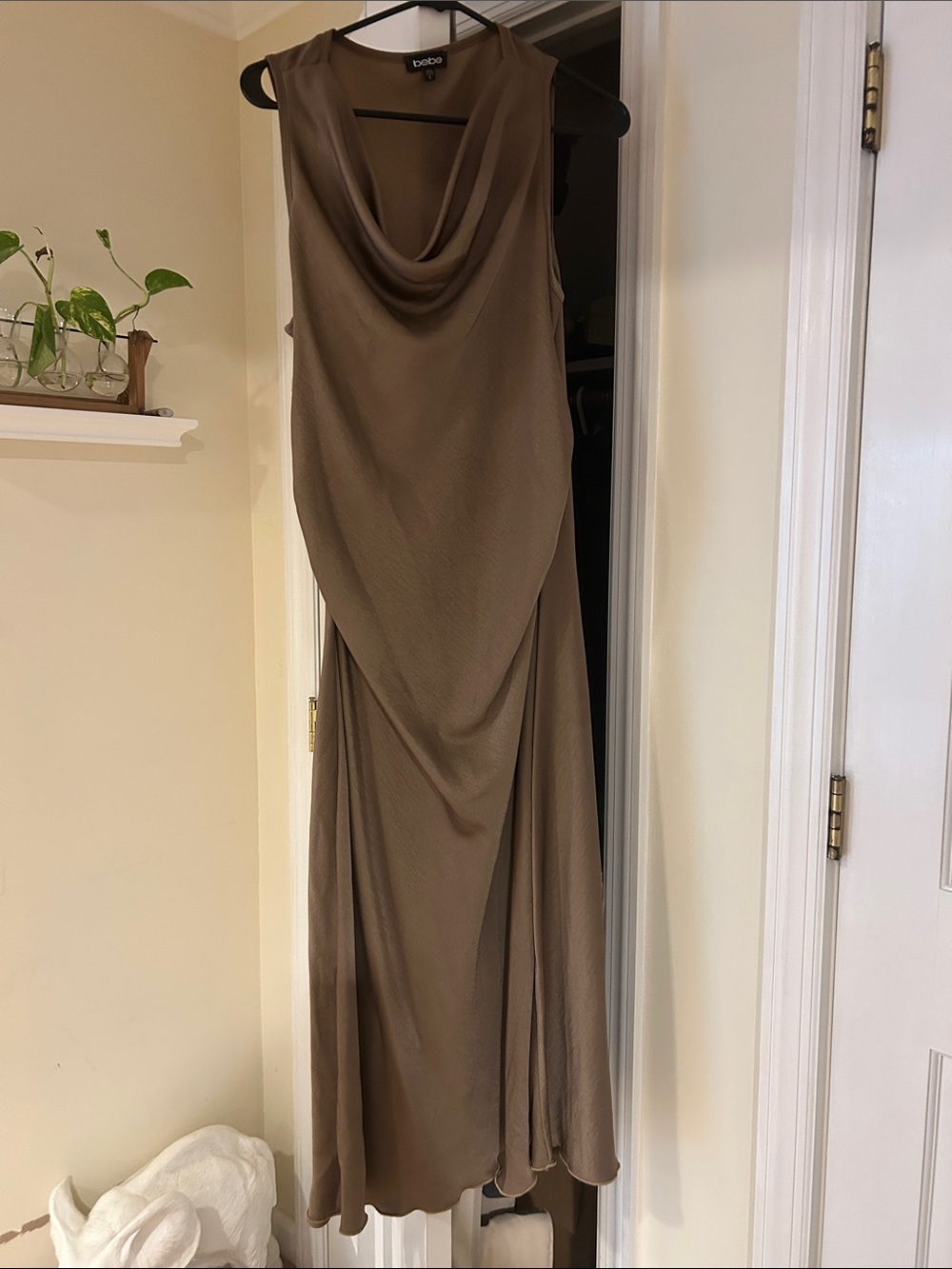 bebe Taupe Sleeveless Cowl Neck Maxi Dress